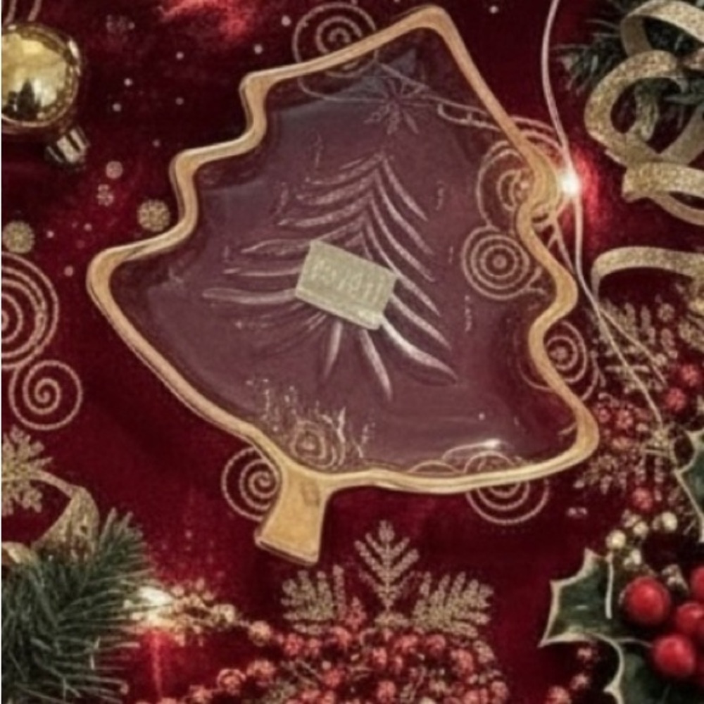 Mikasa Crystal Gold Rimmed 5” Christmas Tree Dish
